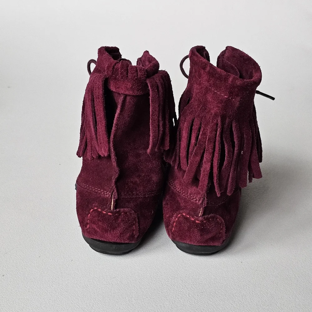Atlanta Mocassin Kids Burgundy Suede Fringe Moccasin Boots EU 33 Portugal
